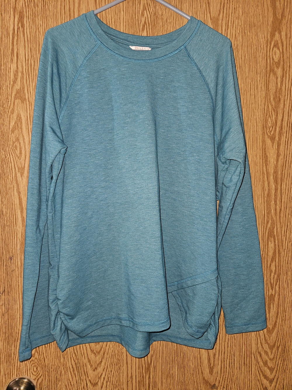 Danskin Teal Pullover Long-Sleeve Top With Ruched Sides